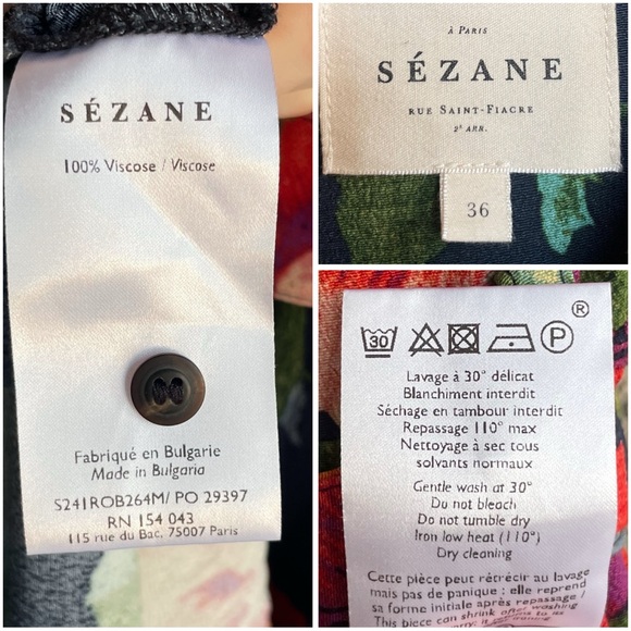 SEZANE Navy Red Floral Printed Button Down Belted Midi Shirt Dress Adele Dress - Picture 10 of 11